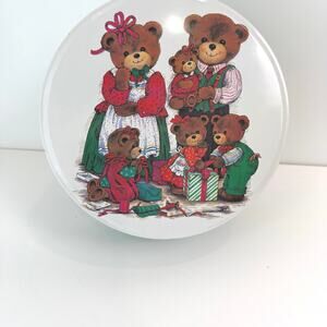 Vintage Potpourri Press Christmas Bear Family Metal Tin Holiday Baking Storage